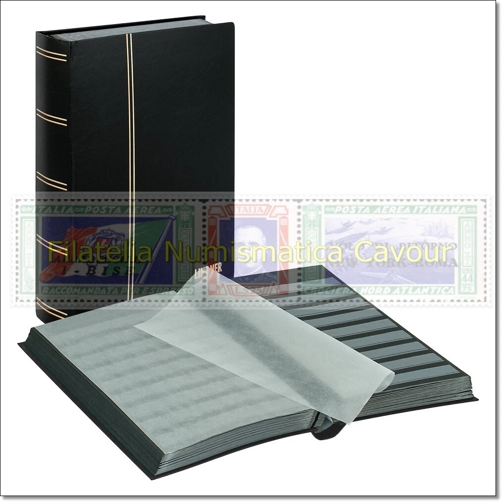 Album Per Francobolli In Similpelle Nero, 64 Pagine, 22,5x30,5 Cm, Con Strisce In Acetato - 3