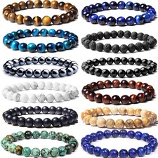 CASDAN 12PCS 8mm Semi-Precious Gemstones Beaded 6.8 Inch, Multi-colored