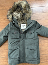 Abercrombie Kids unisex Green Hooded Parka Coat Faux Fur Lined Insulated 5/6