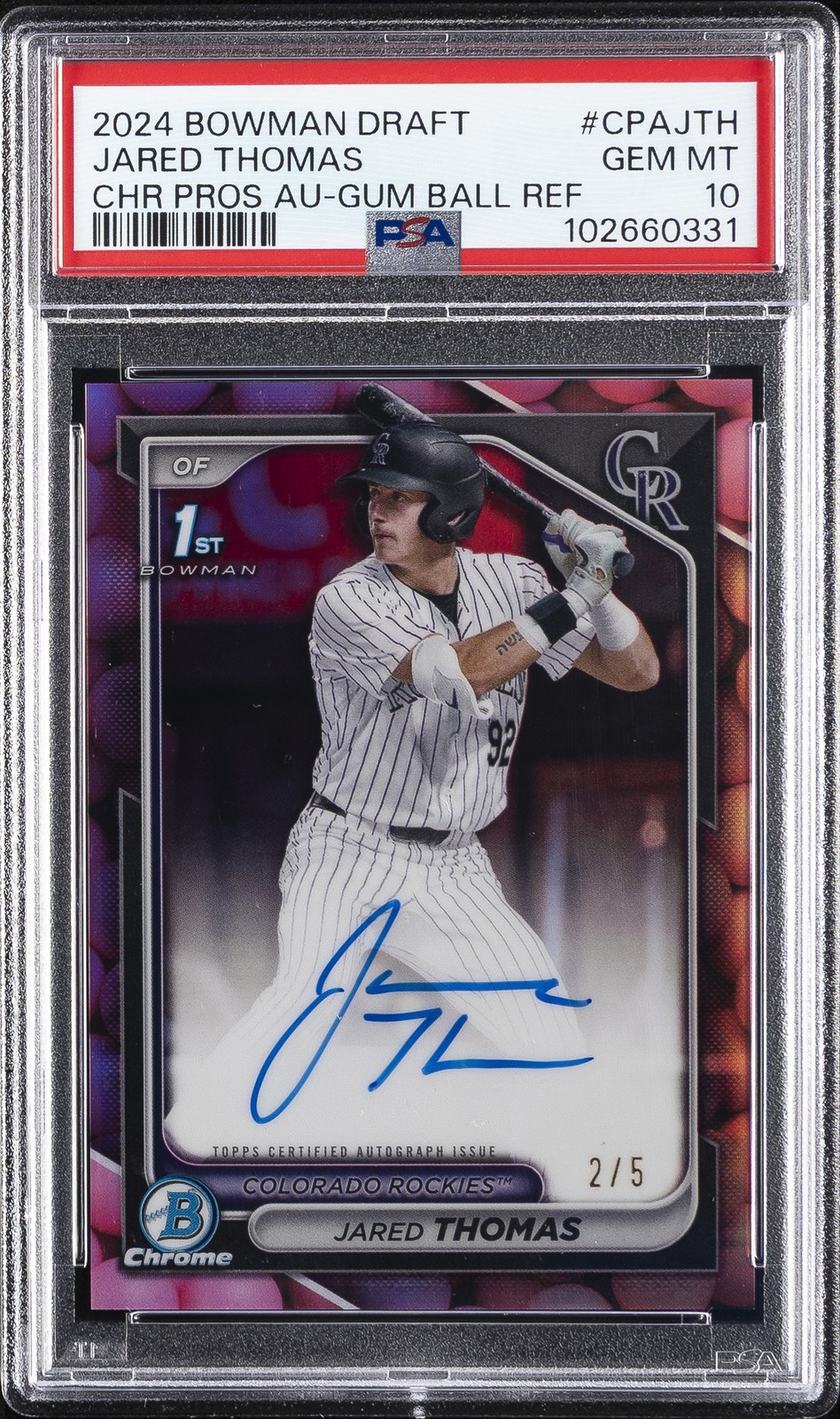 2024 BOWMAN DRAFT CHROME PRSPCT AUTOS #CPAJTH JARED THOMAS 2/5 PSA 10