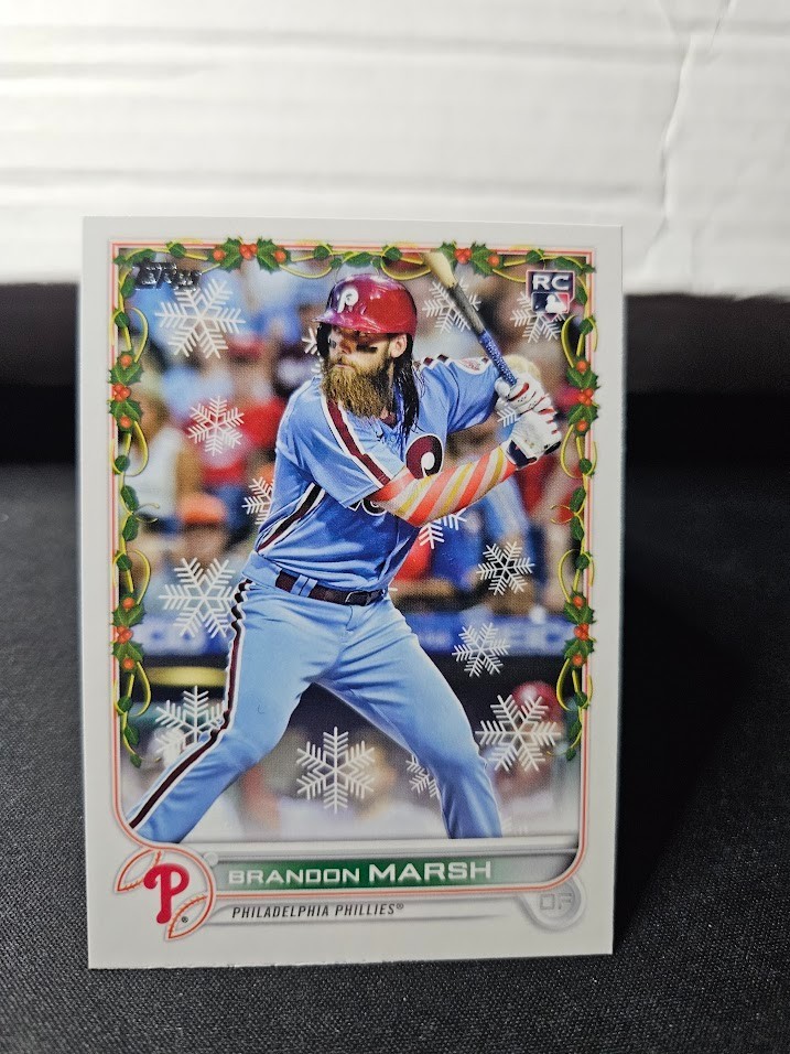 2022 Topps Holiday Brandon Marsh RC Candy Cane Sleeve Image Variation SP #HW66