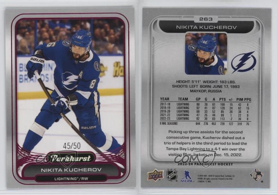 2023-24 Upper Deck Parkhurst Pink Foil 45/50 Nikita Kucherov #263 - Image 3 of 3