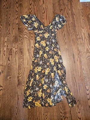 Francesca's Sunflower A Line Maxi Dress V Neck Size Small Flutter Sleeve