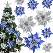 30 Pcs Poinsettia Christmas Artificial Glitter Flower Xmas Flower Poinsettia ...