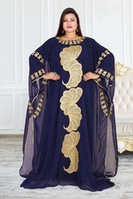Farasha Fancy Wedding Abaya Dubai Navy Blue Georgette Kaftan Islamic SALE Eid