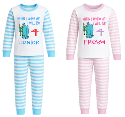 Personalisierter Pyjama Geburtstag Abend Monster inkl. Schlafanzug für Jungen & Mädchen 1-10