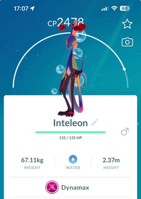 Inteleon Dynamax LEVEL30 Pokemon Gen8 Go Same/30 Day Galar Pokémon Sobble