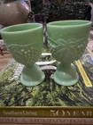 L.E Smith 1990’s Green Jadeite Egg Cup Milk Glass embossed grapes Vintage