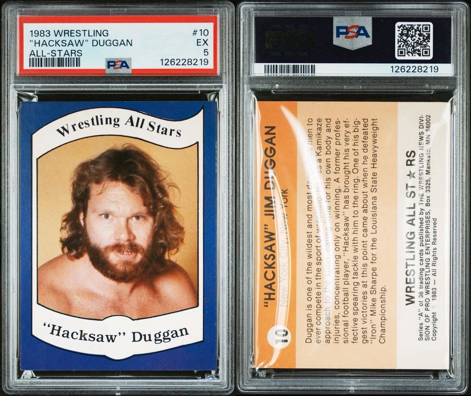 HACKSAW JIM DUGGAN 1983 LUCHA LIBRE TODAS LAS ESTRELLAS NOVATO RC #10 PSA 5 HOF WWE WWF WCW Foto 3 de 3