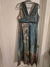 NEW Teal Floral V-Neck Maxi Dress - Women Size Small