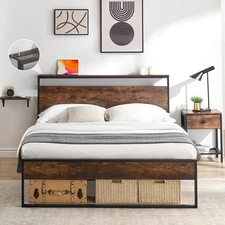 Behost KBHEADBOARD-01F 14" Full Bed Frame with Headboard , Power Outlets