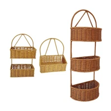 Imitation Rattan Wall Mounted Basket with Handle Woven Hanging Basket for