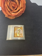 Vintage 70's Belt Buckle Letter F Monogram Gold Tone Enamel Lee Jeans Retro