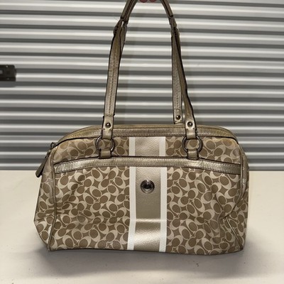 COACH Chealsea Heritage Stripe C Monogramed Beige Cream Purse Satchel