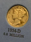 1934-D Mercury Silver Dime VG+