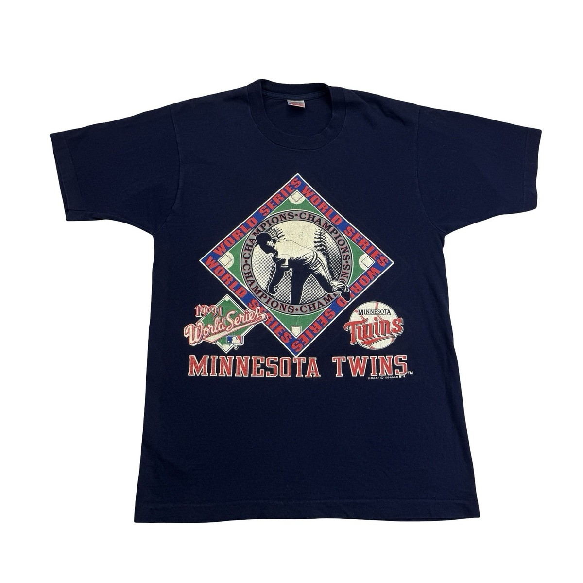 90's Minnesota Twins クーパーズタウン XL古着ゲームシャツ Vintage Minnesota Twins Shirt Large L Blue 1991 World Series MLB