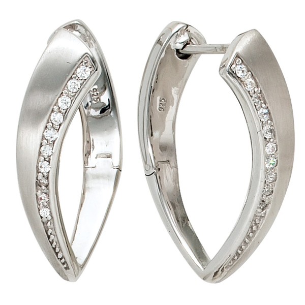 "Jobo\"Creolen 925 Sterling Silber Mattiert Mit Zirkonia Ohrringe Silbercreolen"-image