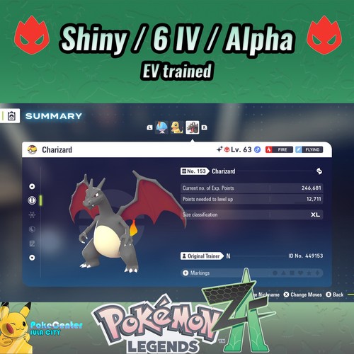 Charizard Pokemon Legends ZA ❗❗ Alpha ❗❗ Shiny 6 IV🟢 Battle Ready ⚫ EVs