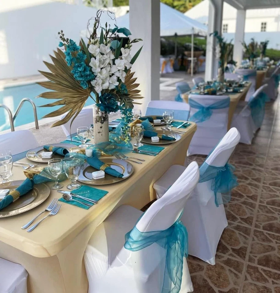 50 arcos de cadeira azul organza bebê para casamento 7x108 polegadas fio de cristal transparente C... - Imagem 3 de 4