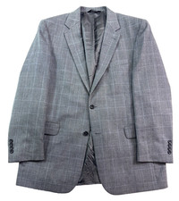 Jos A Bank 44L blazer jacket sport suit coat silk wool gray nailhead windowpane