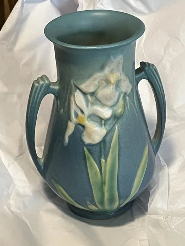 Roseville Iris Blue Art Deco 6 1/2”