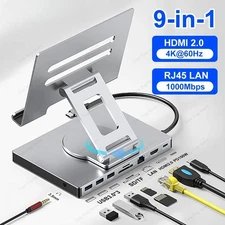 9-in-1 Tablet Docking Station USB C HUB Type C to HDMI2.0 4K 60Hz USB 3.0 5Gbps