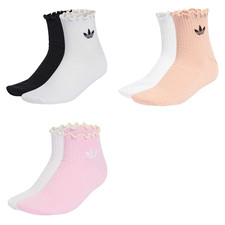 adidas Originals Ruffle Quarter Socks Womens Trefoil Frill Ankle UK Sizes New