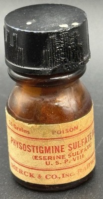 VINTAGE PHYSOSTIGMINE SULFATE MERCK POISON AMBER GLASS BOTTLE