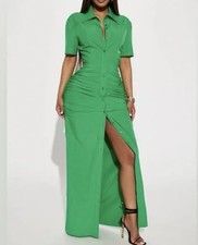 NWT Fashion Nova Jennifer Collared Backless Maxi Shirt Dress Sz L