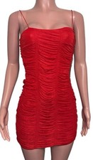 Windsor Red Ruched Lined Cut Out Back  Club Going Out Micro Mini Dress New Small
