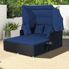 Outdoor Daybed PE Wicker Wicker Sunbed for 2 Persons
