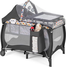 Lettino 4 in 1 Con Materasso Pieghevole E Fasciatoio E Baldacchino, Culla Con Ru