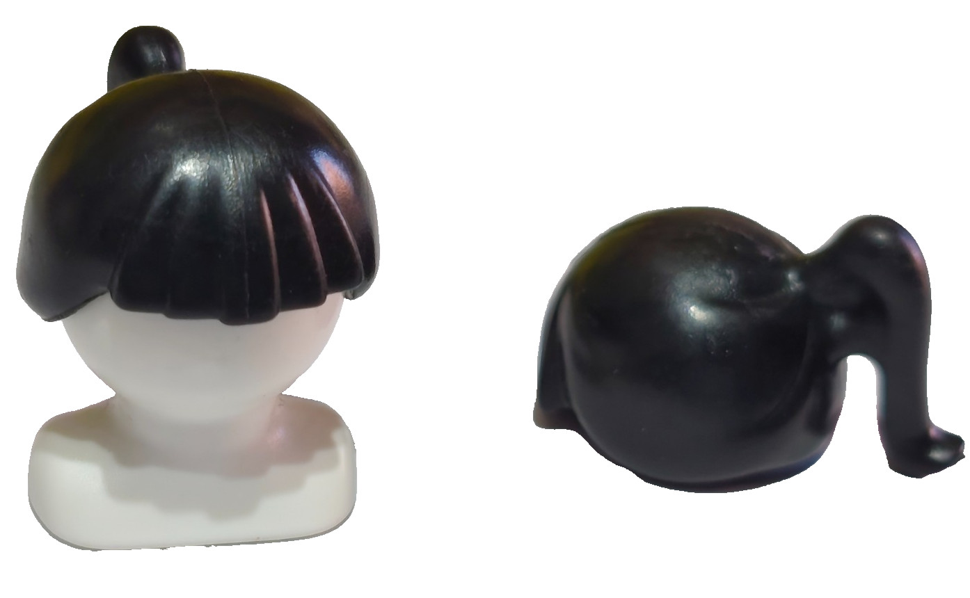 PLAYMOBIL X2 PELUCAS NEGRAS INDIA ALDEANA COLETA PELO NEGRO DAMA MUJER COLA HS