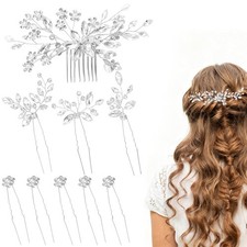 10Pcs Silver Crystal Rhinestone Bridal Hair Pins for Wedding, Wedding Rhinestone