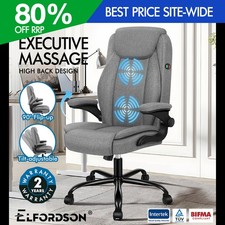 ELFORDSON Office Chair Padded High Back Massage Swivel Tilt Executive Game Grey