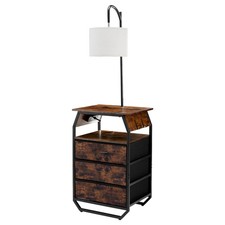 Floor Lamp with Table, 2-Tier End Table with 3 Drawers  Charging Ports