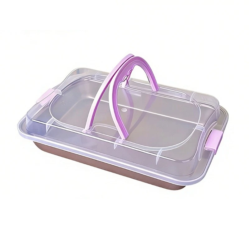 Rectangular Baking Tray Nonstick Carbon Steel Cake Pan Carriers With Lid Handle