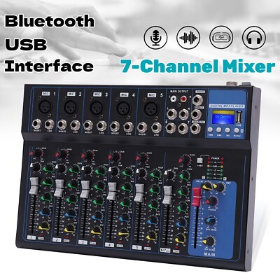 Audio Mixer Sound Board 7-Channel Professional Effects Mixer, w/USB 48V