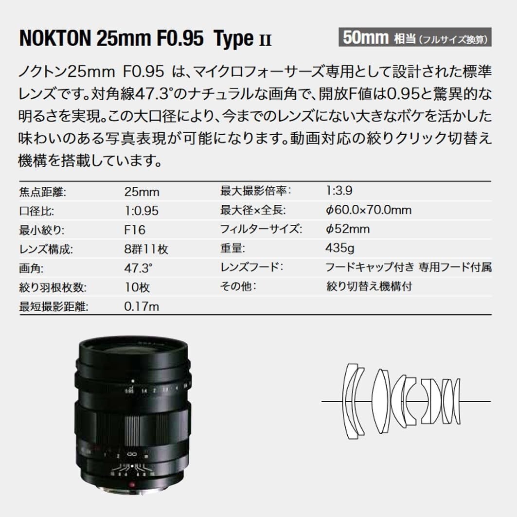 Voigtlander 232044 Single Focus Lens NOKTON 25 mm F 0.95 Type II