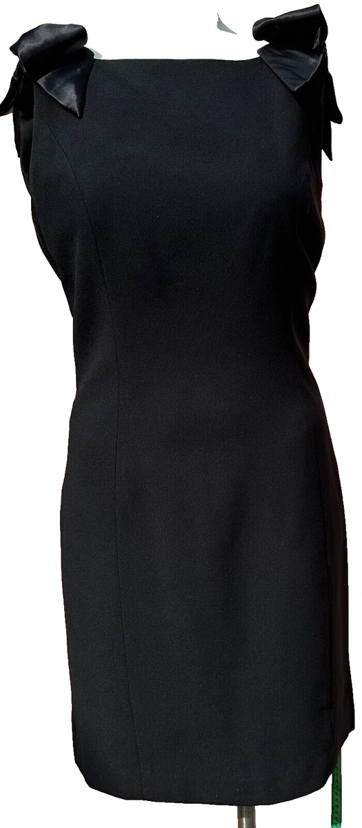 Vtg A.J. Bari Dress Sz 14 Black Pearl Back Bow Cocktail Party Gown