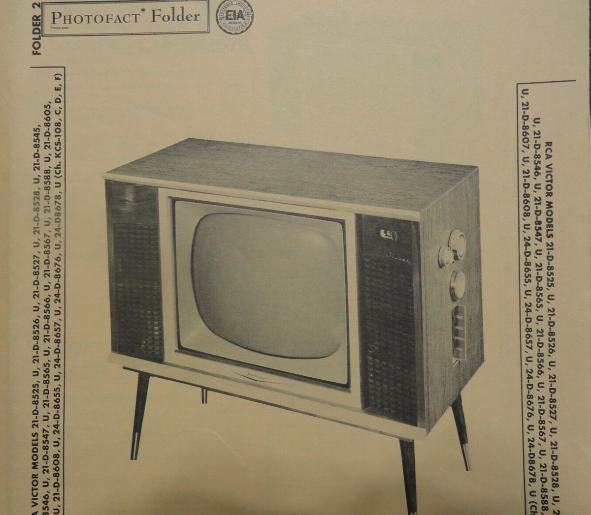 Original Sams Photofact Manual RCA VICTOR 21-D-8525, 21-D-8526, 21