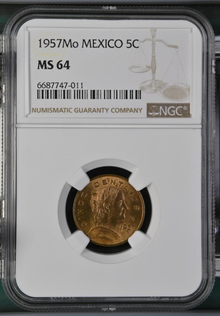 Mexico 5 Centavos 1957 Mo NGC MS 64