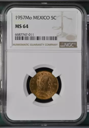 Mexico 5 Centavos 1957 Mo NGC MS 64