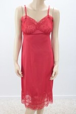 Vintage 1960s Van Raalte Full Slip size 34 Power Red Nylon 6 1/2" Wide Lace