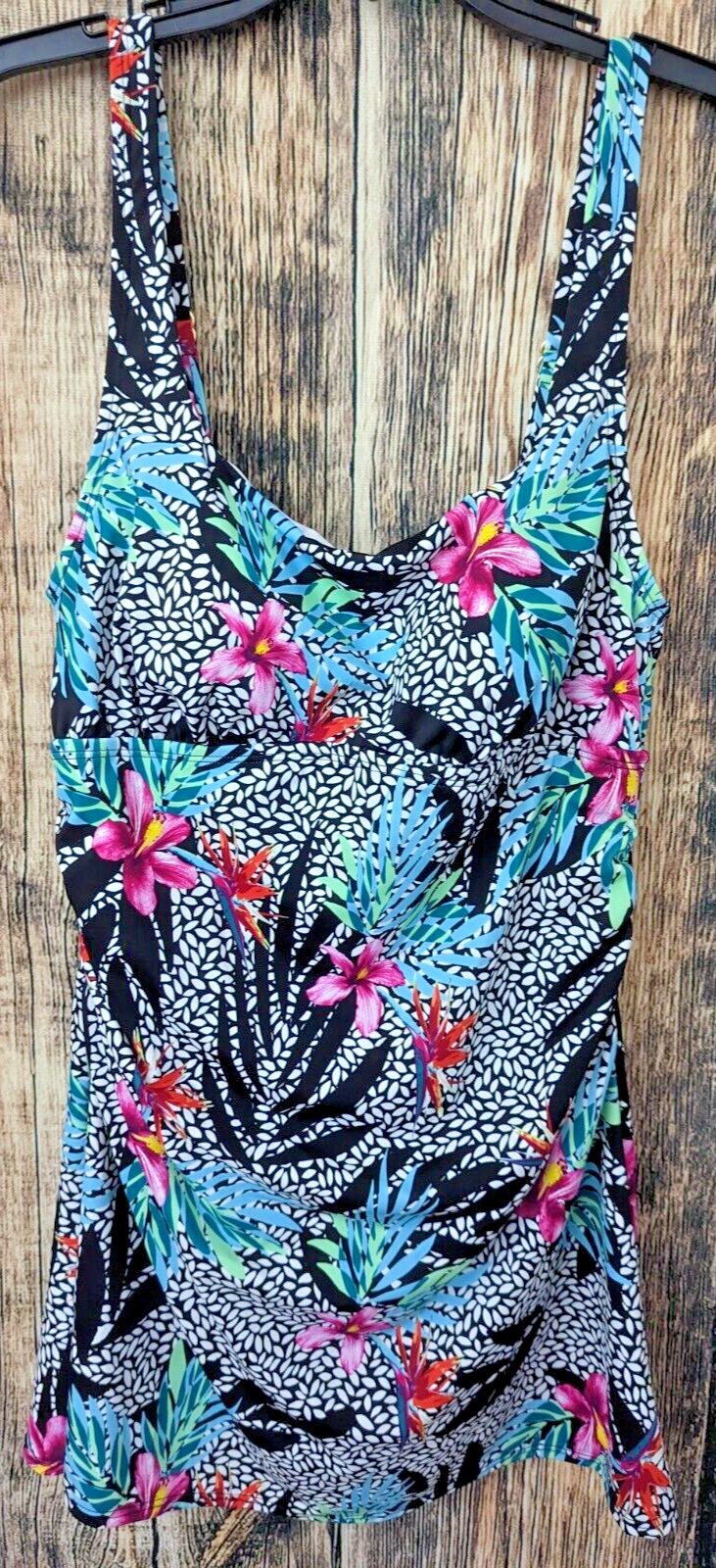 NWT Elemar Womens One Piece Swimsuit Size 12 Tropical Floral Print Tummy Control Soft Cup Bikini-image