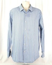 Slim Fit Dress Shirt Sz XL 17 - 17.5 Cotton Blue Striped Italy Banana Republic