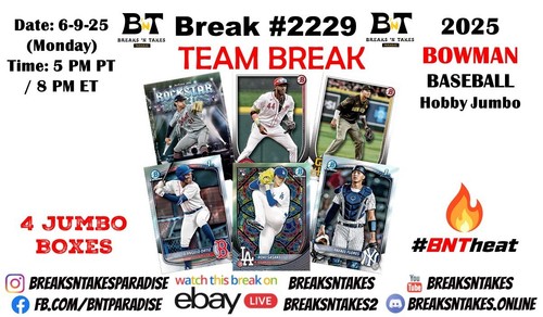 SAN FRANCISCO GIANTS 2025 Bowman Baseball Jumbo 4 BOX Break #2229