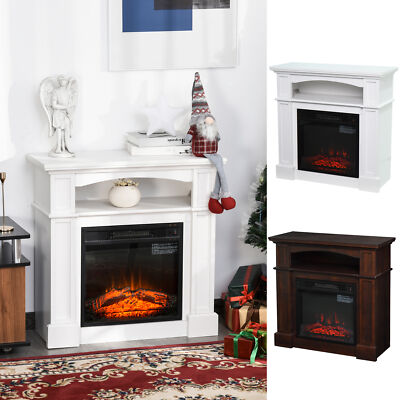 32'' Electric Fireplace Mantel TV Stand Log Space Heater w/ Shelf, 1400W
