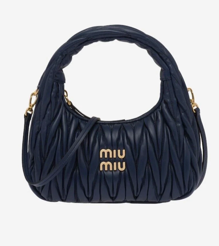 Miu Miu Wander Matelasse Nappa Leather Mini Hobo Bag Black in Leather with  Gold-tone - US