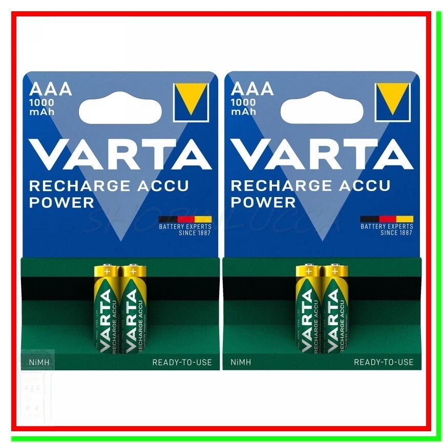 2 Batterie Varta AAA Micro 1000 MAh NiMH Ricaricabili